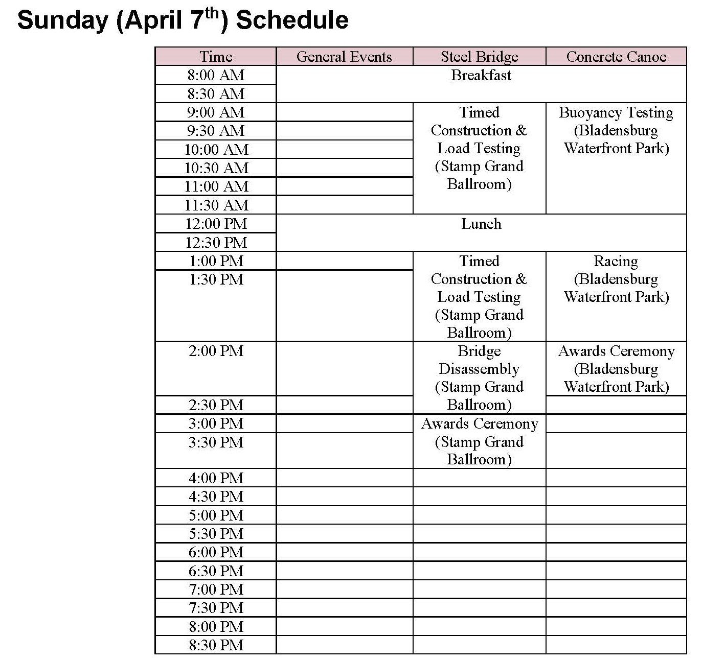 Schedule – Mid-Atlantic East