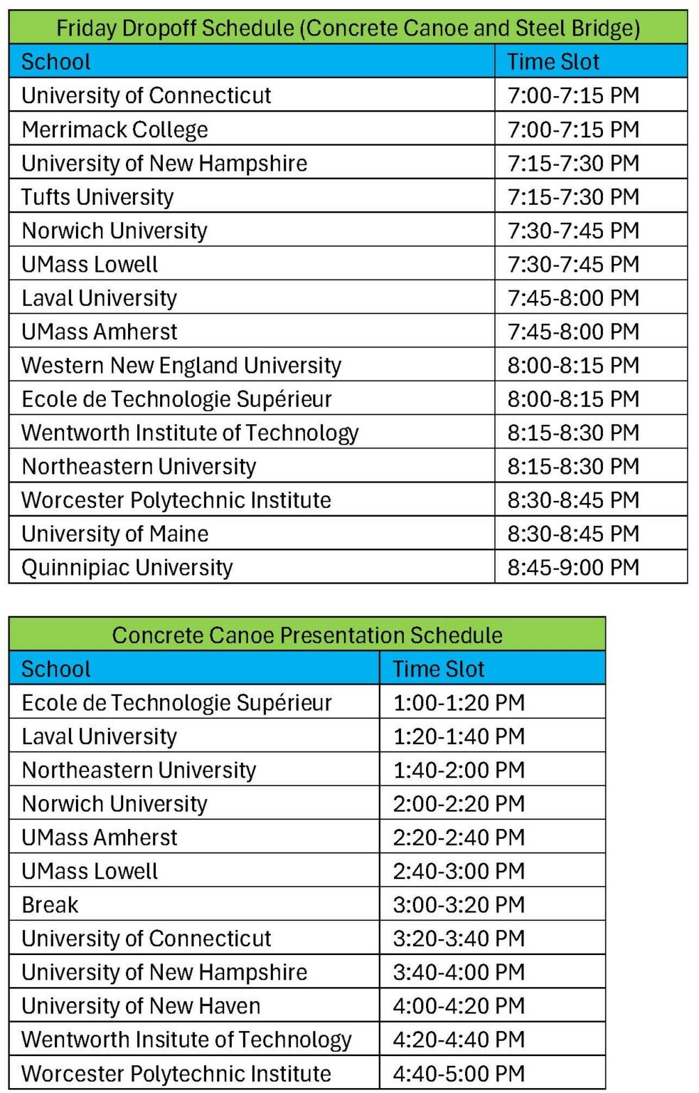 Schedule Northeast